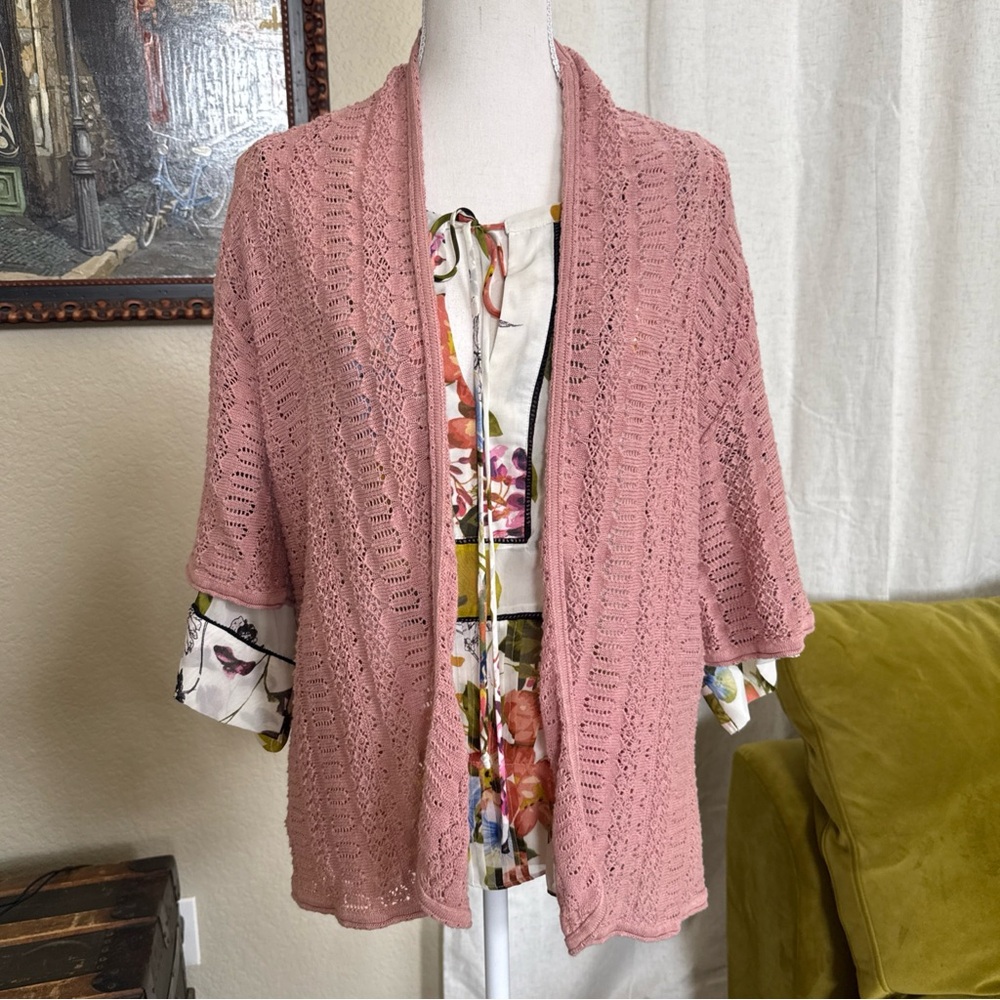 Ugg Cardigan Sweater Rose Pink Open Knit Women’s Sz‎ Small Spring Boho